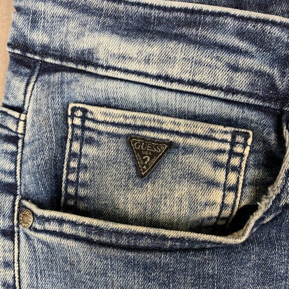Guess Mens Pants 32 Blue Distressed Moto Jeans Slim Ripped Streetwear 32x30 - Picture 5 of 12